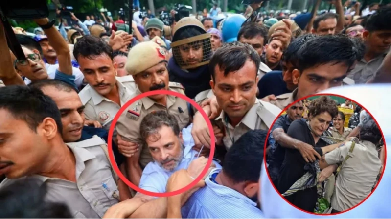 নরেন্দ্র মোদির বাসভবনের সামনে থেকে রাহুল ও প্রিয়াঙ্কা গান্ধী আটক